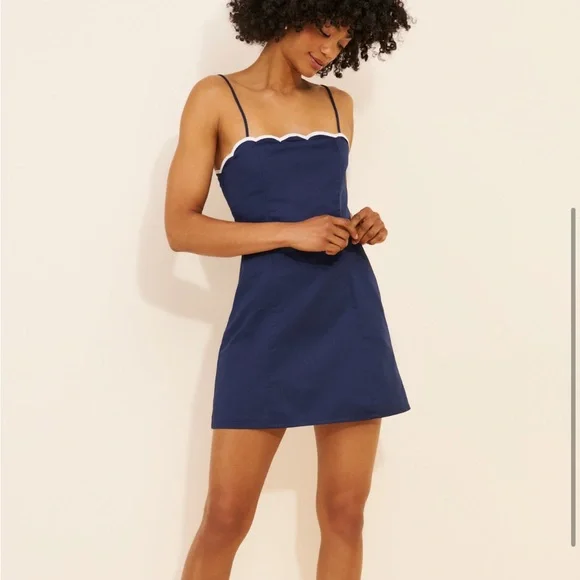 French Connection | Dresses | French Connection Alexis Cotton Scallop Mini  Dress Blue Size 4 | Poshmark